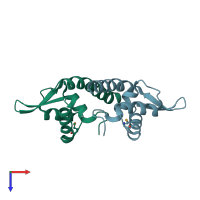 PDB entry 1tbx coloured by chain, top view.