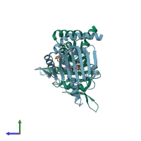 PDB entry 1tc0 coloured by chain, side view.