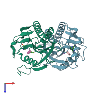 PDB entry 1tc2 coloured by chain, top view.
