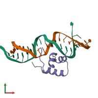 PDB entry 1tc3 coloured by chain, front view.