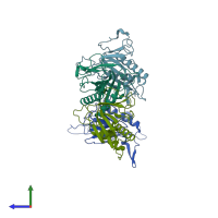 PDB entry 1tc5 coloured by chain, side view.