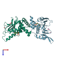 PDB entry 1tc6 coloured by chain, top view.