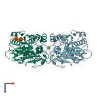 PDB entry 1tcc coloured by chain, top view.