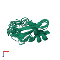 PDB entry 1tcp coloured by chain, ensemble of 10 models, top view.