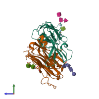 PDB entry 1tcr coloured by chain, side view.