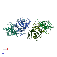 PDB 1tcz coloured by chain and viewed from the top.