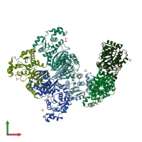 PDB entry 1td9 coloured by chain, front view.