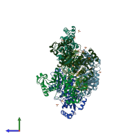 PDB entry 1td9 coloured by chain, side view.