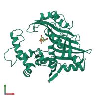 PDB entry 1tdb coloured by chain, front view.
