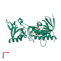 PDB entry 1tde coloured by chain, top view.