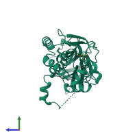 PDB entry 1tdh coloured by chain, side view.