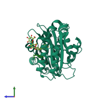 PDB entry 1tdl coloured by chain, side view.