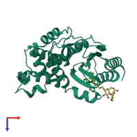 PDB entry 1tdl coloured by chain, top view.
