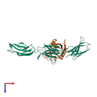 PDB entry 1tdq coloured by chain, top view.
