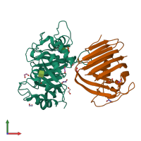 PDB entry 1te1 coloured by chain, front view.