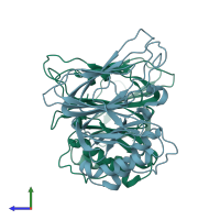 PDB entry 1te5 coloured by chain, side view.