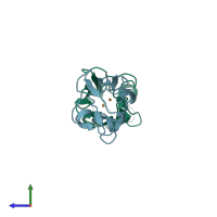 PDB entry 1tef coloured by chain, side view.