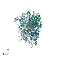 PDB entry 1teh coloured by chain, side view.