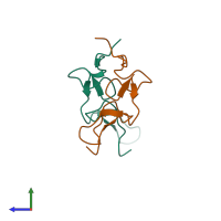 PDB entry 1tej coloured by chain, side view.
