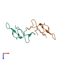 PDB entry 1tej coloured by chain, top view.