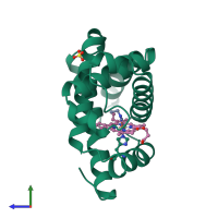 PDB entry 1tes coloured by chain, side view.