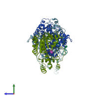 PDB entry 1tex coloured by chain, side view.