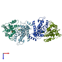 PDB entry 1tex coloured by chain, top view.