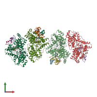 PDB entry 1tez coloured by chain, front view.