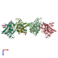 PDB entry 1tez coloured by chain, top view.
