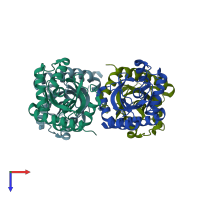 PDB entry 1tf1 coloured by chain, top view.
