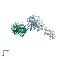 PDB entry 1tf4 coloured by chain, top view.