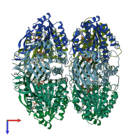 PDB entry 1tf7 coloured by chain, top view.