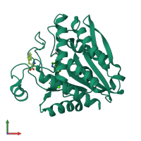 PDB entry 1tf8 coloured by chain, front view.