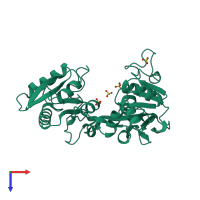 PDB entry 1tfa coloured by chain, top view.