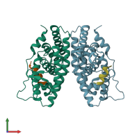 PDB entry 1tfc coloured by chain, front view.