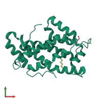 PDB entry 1tfj coloured by chain, front view.