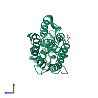 PDB entry 1tfj coloured by chain, side view.