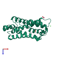 PDB entry 1tfj coloured by chain, top view.