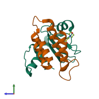 PDB entry 1tfk coloured by chain, side view.