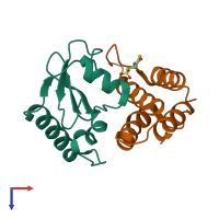 PDB entry 1tfk coloured by chain, top view.