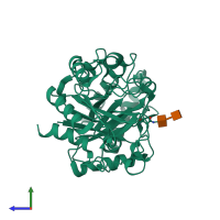 PDB entry 1tfv coloured by chain, side view.