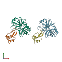 PDB entry 1tfx coloured by chain, front view.