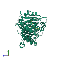 PDB entry 1tfz coloured by chain, side view.