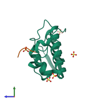 PDB entry 1tg4 coloured by chain, side view.