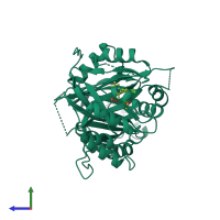 PDB entry 1tg5 coloured by chain, side view.