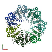 PDB entry 1tg6 coloured by chain, front view.