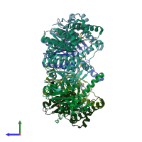 PDB entry 1tg6 coloured by chain, side view.