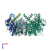 PDB entry 1tg6 coloured by chain, top view.