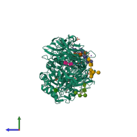 PDB entry 1tg7 coloured by chain, side view.