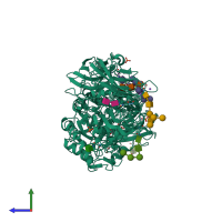 PDB entry 1tg7 coloured by chain, side view.